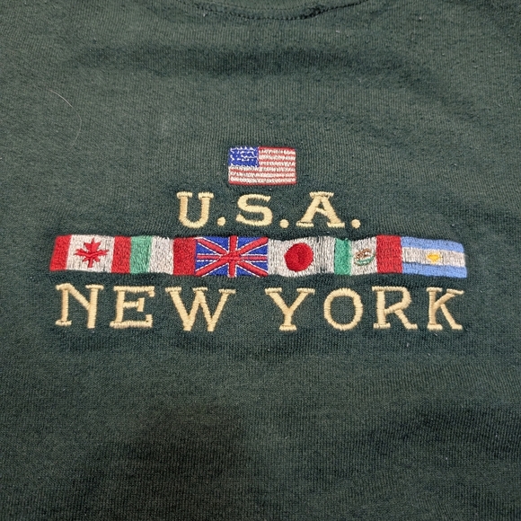 VTG 90s Fruit Of The Loom New York Crew Neck Green Mens XL Flaws - Picture 4 of 8